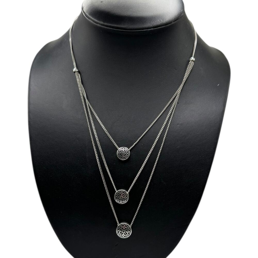 Authentic Brighton Triple Strand Necklace with Filigree Medallions 16” - 18”